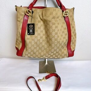 Gucci Beige and Red Tote Bag